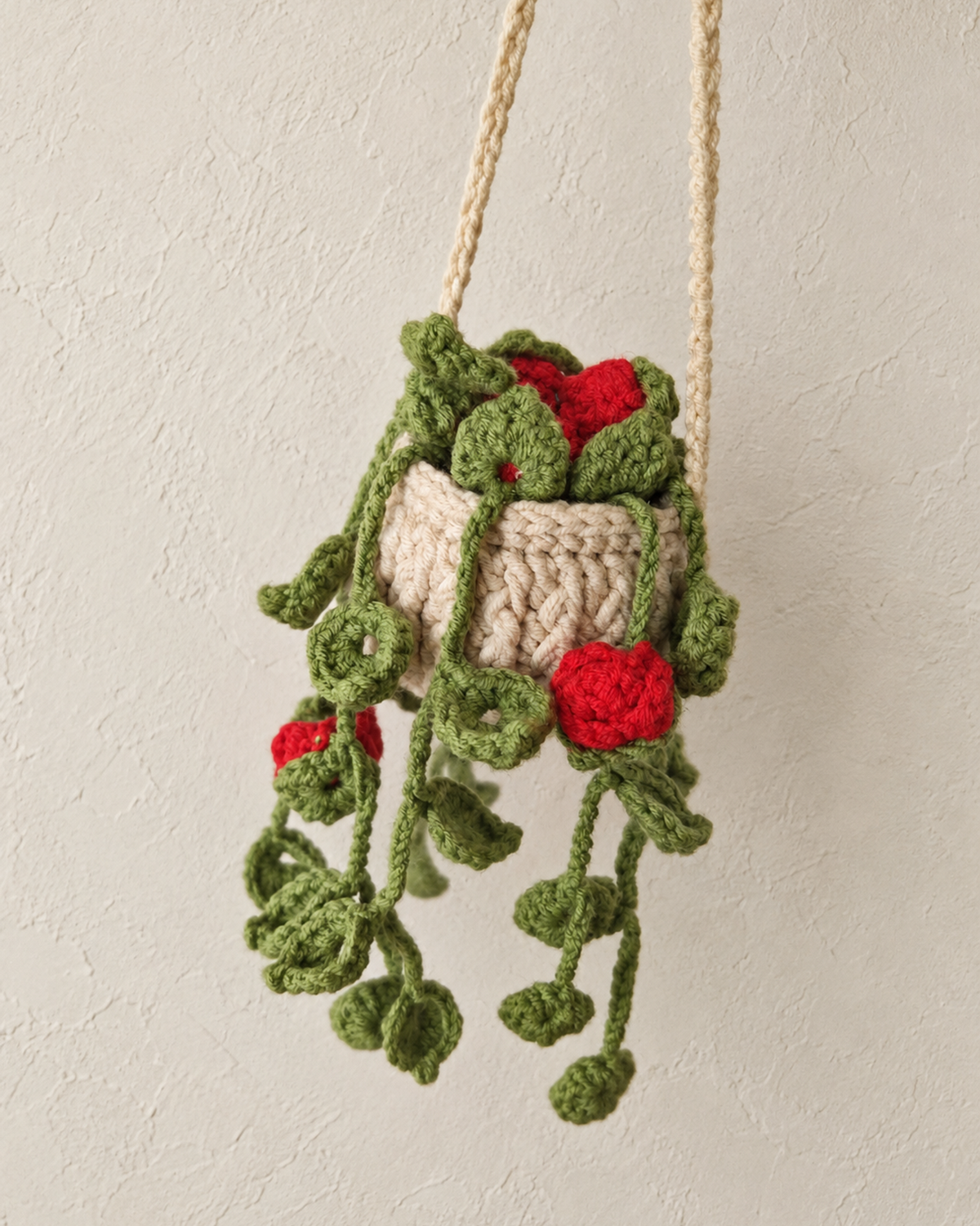 Red Rose Crochet Hanging Basket