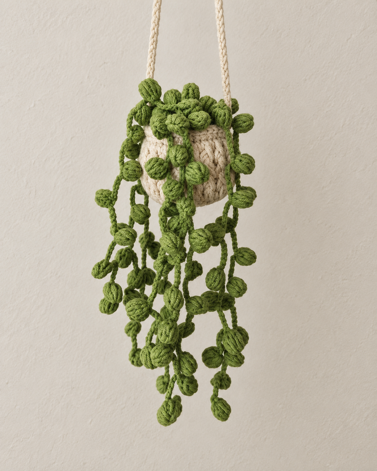 Green Pearl Crochet Hanging Basket