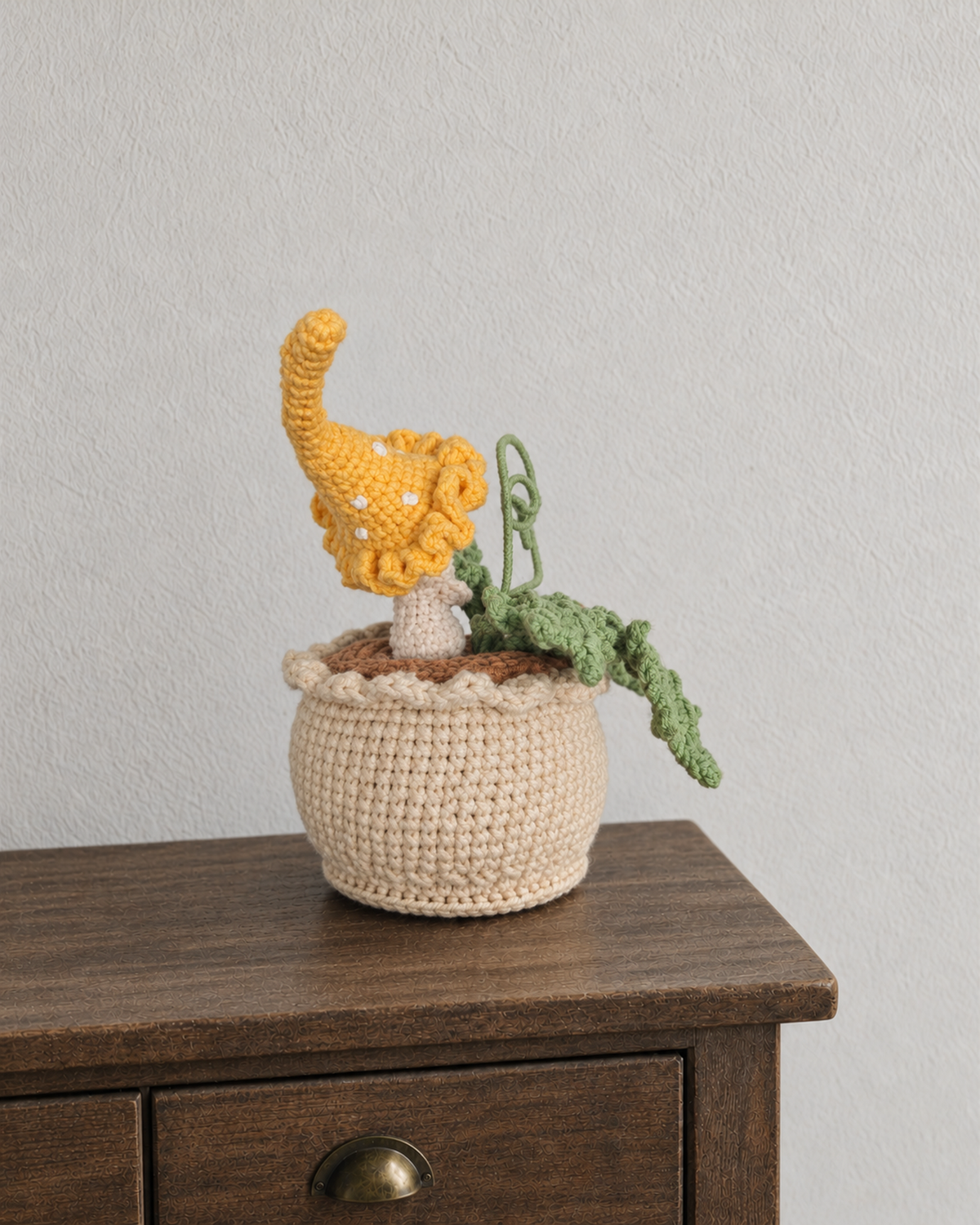 Yellow Mushroom & Ladybug Crochet Potted Plant