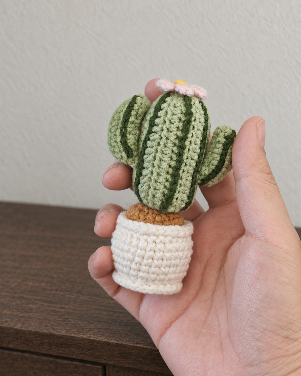 Pink Flower Crochet Cactus - Ivory Pot