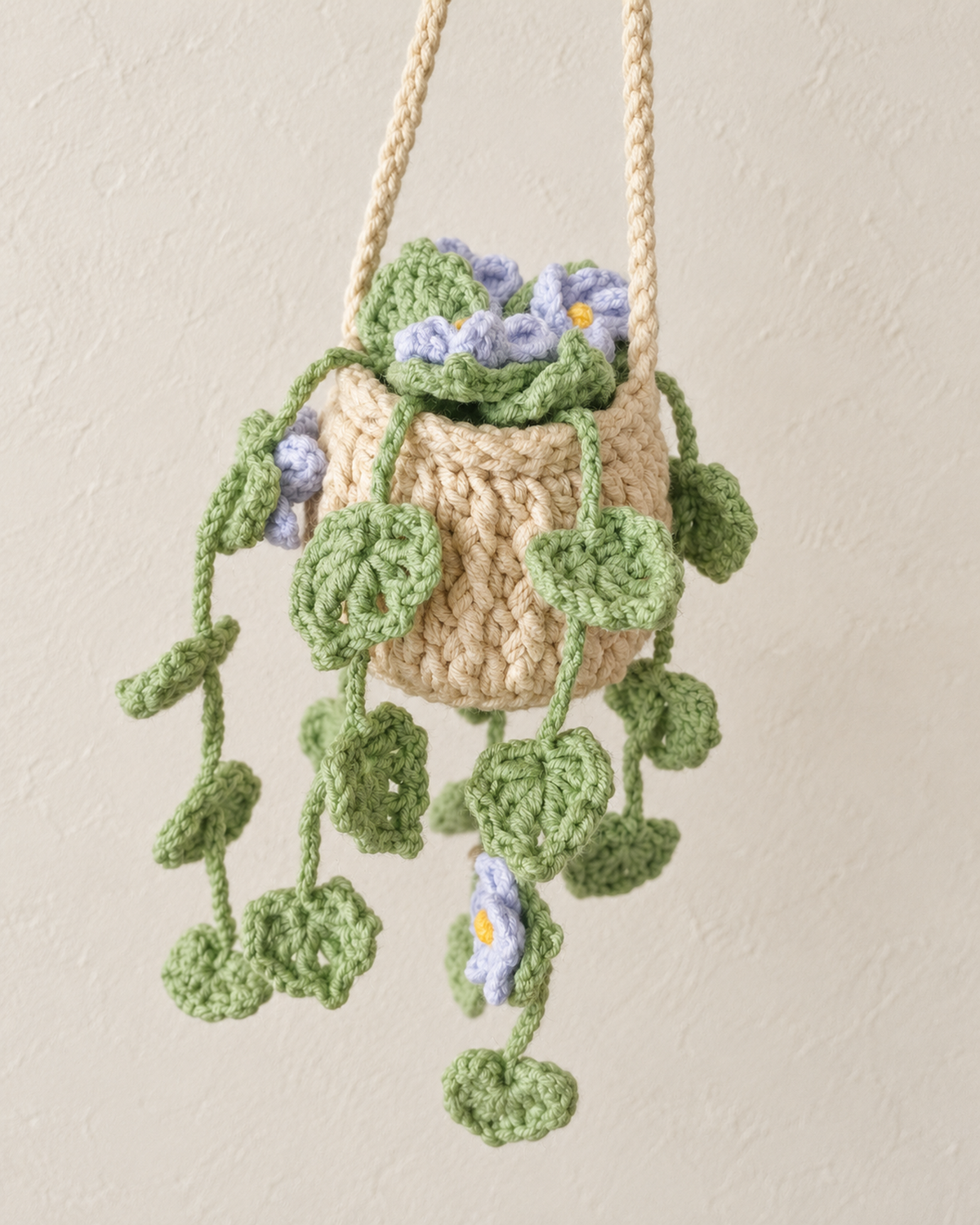 Purple Flower Crochet Hanging Basket