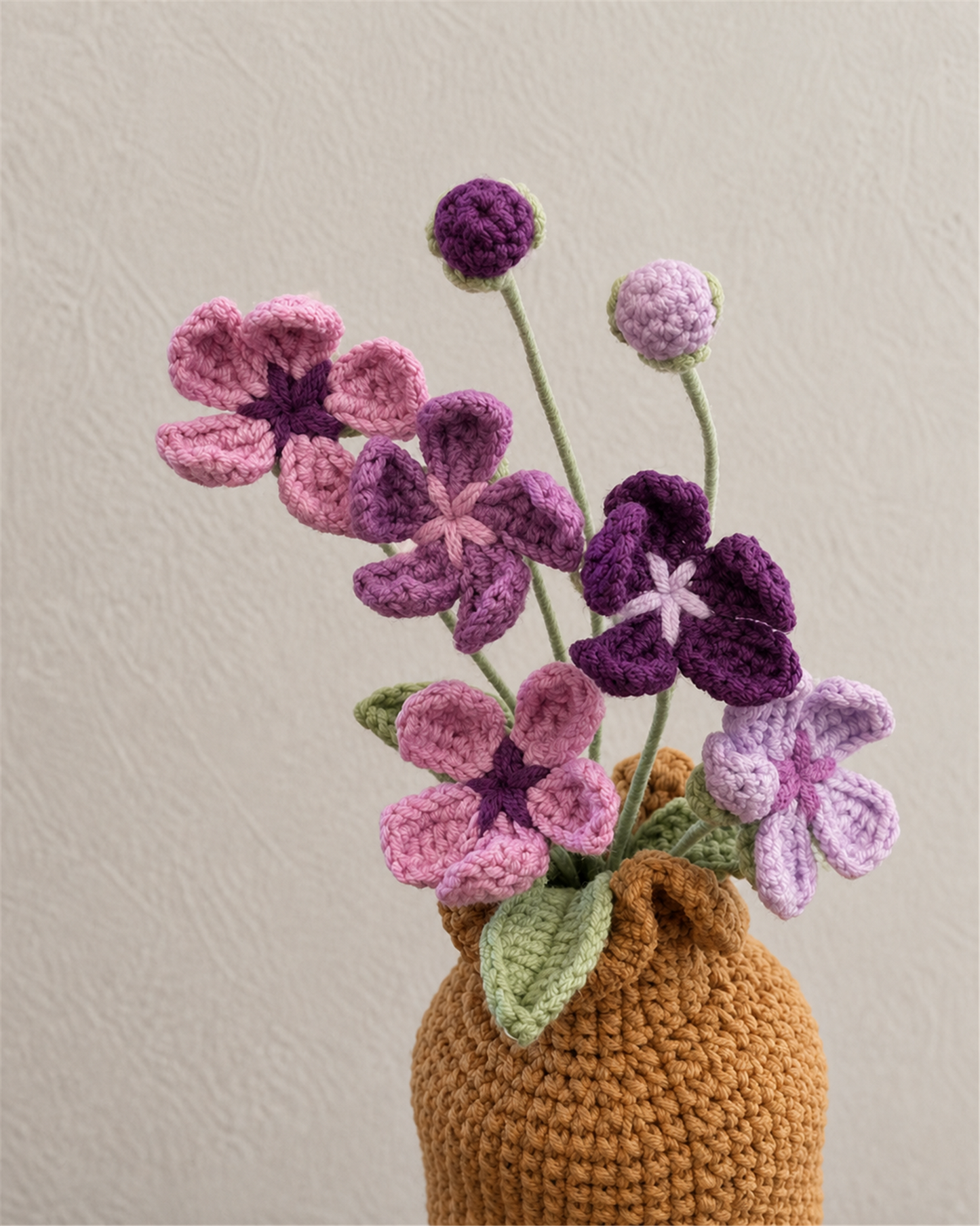 Purple Wildflower Crochet Vase