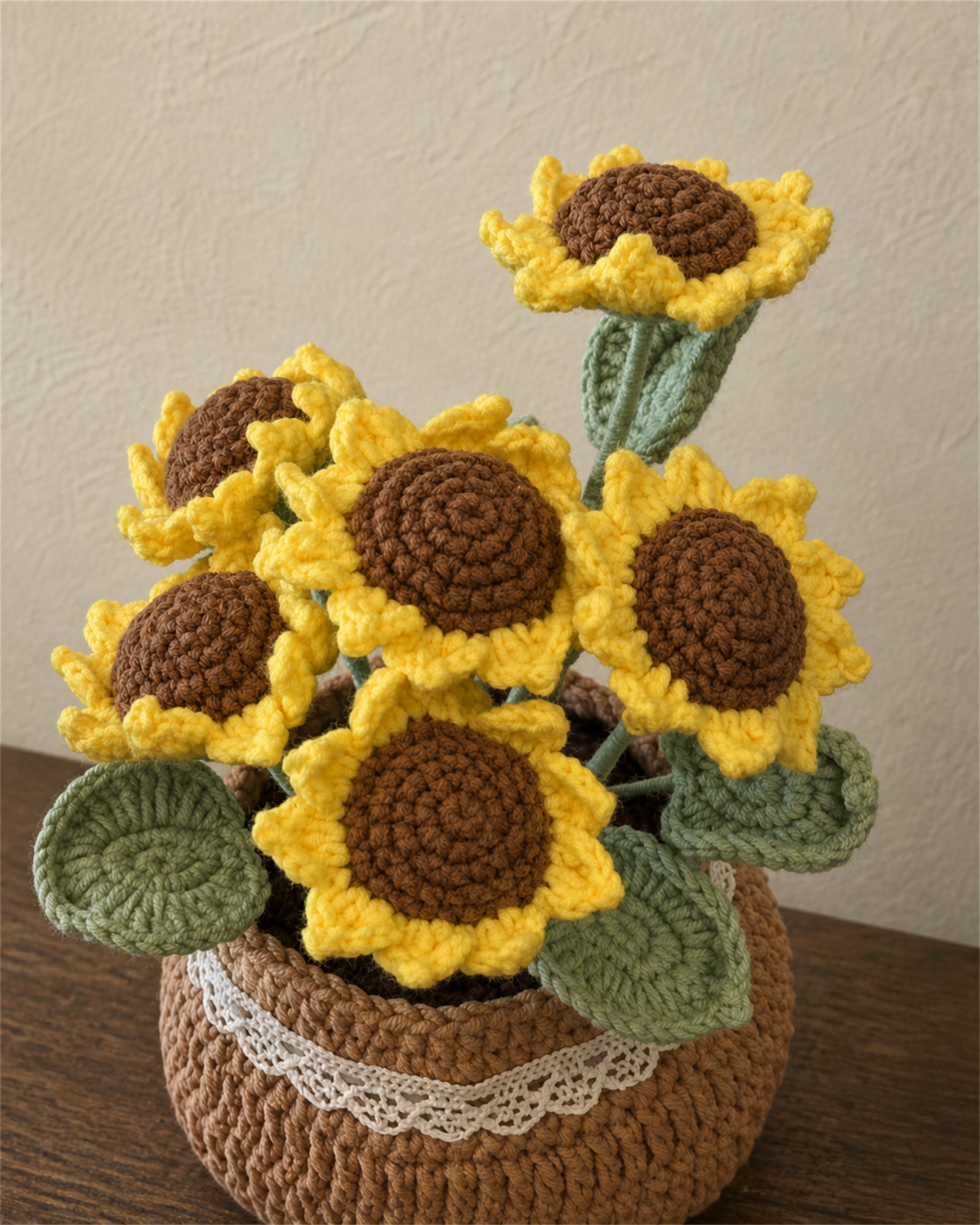 Sunflower Bouquet Crochet Potted Plant