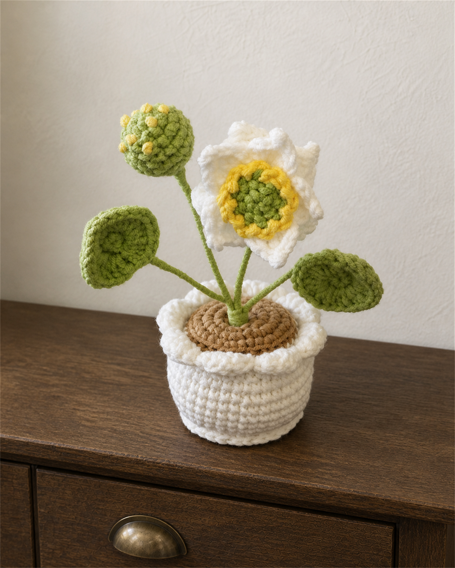 White Bloom Crochet Potted Plant