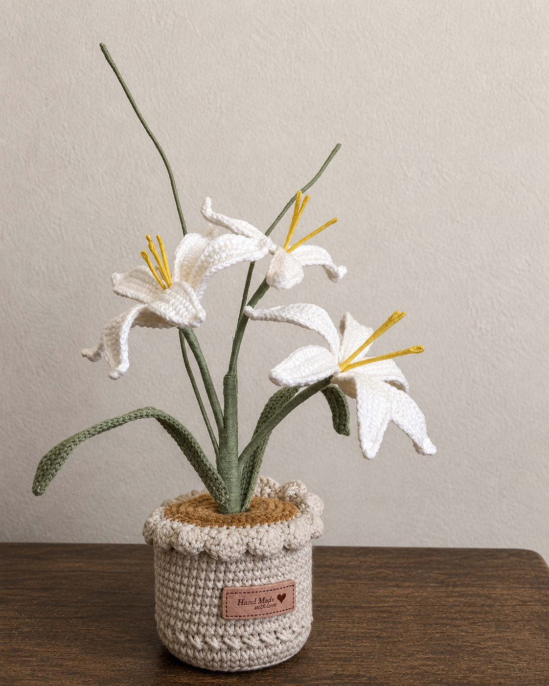 White Rain Lily Crochet Potted Plant