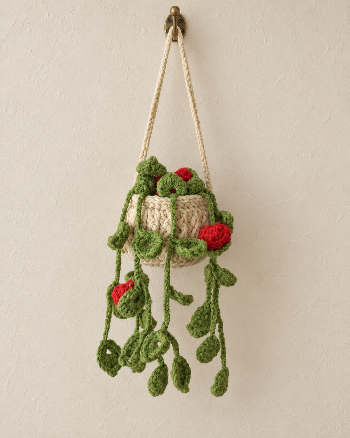 Red Rose Crochet Hanging Basket