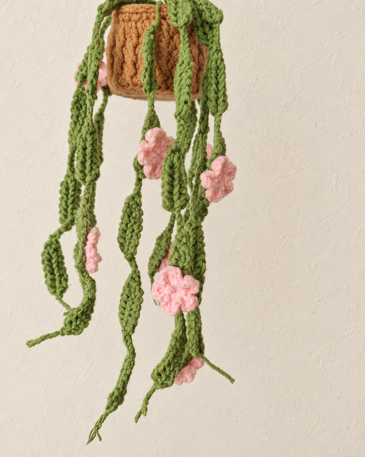 Pink Flower Cactus Crochet Hanging Basket