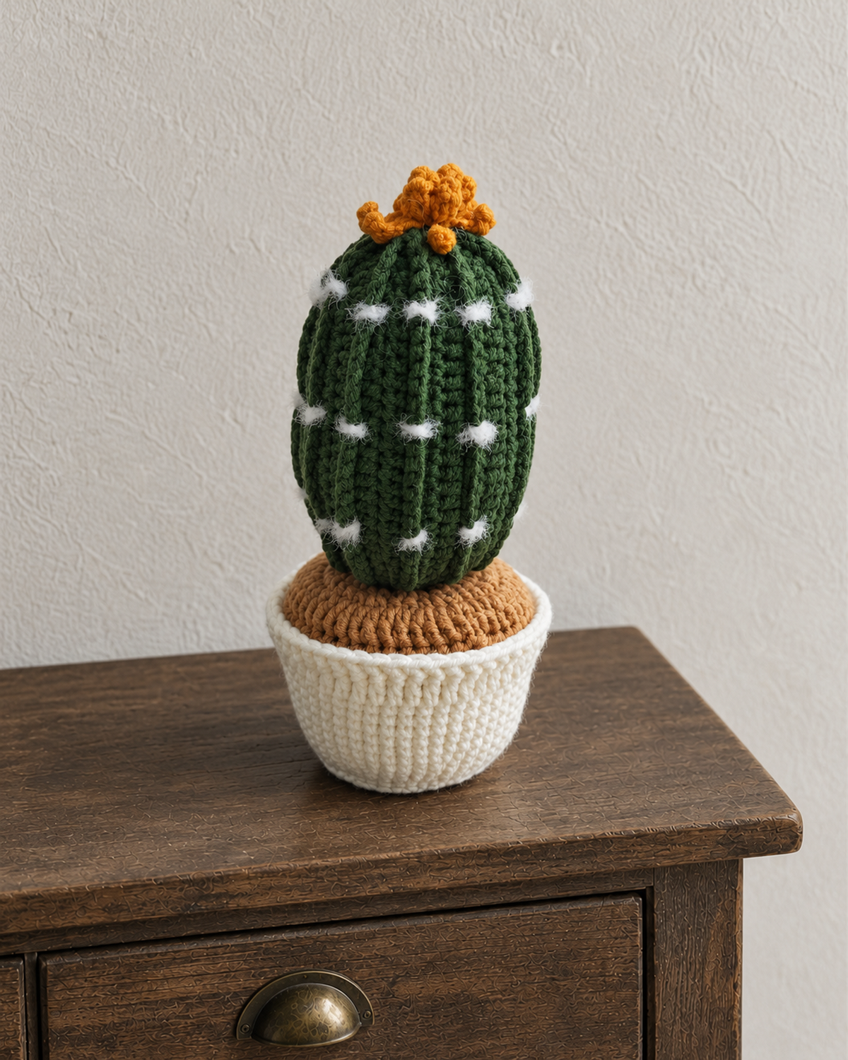 Golden Flower Ribbed Cactus Crochet Potted Plant