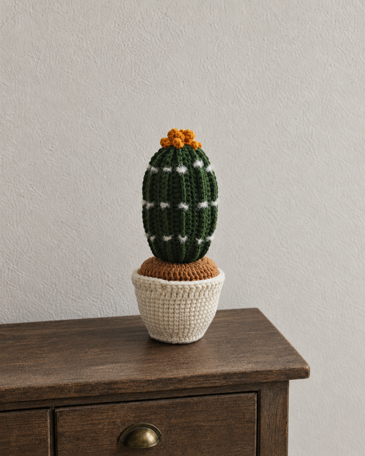 Golden Flower Ribbed Cactus Crochet Potted Plant