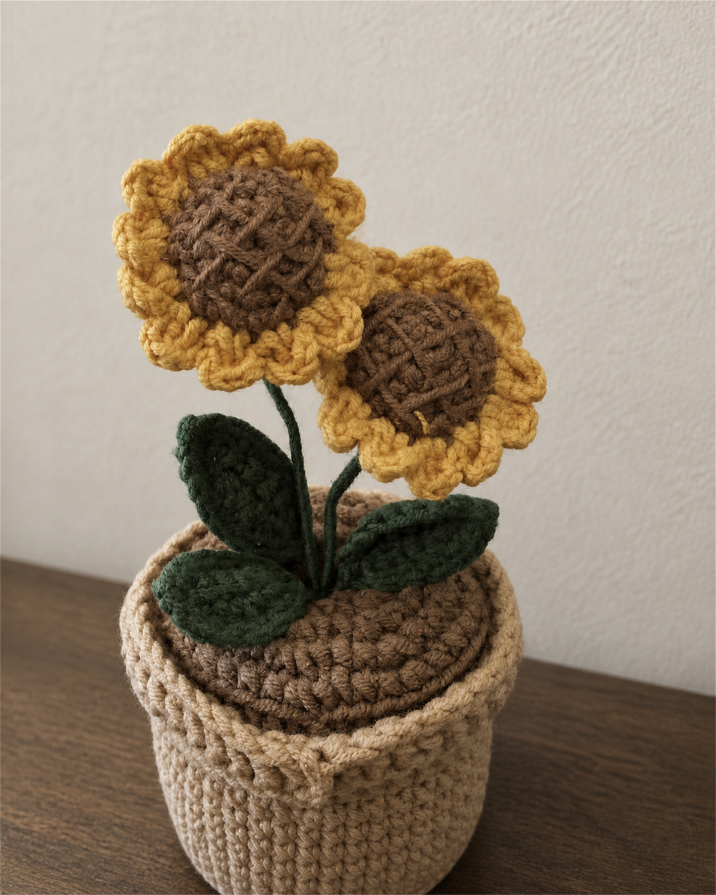 Small Double Sunflower Crochet Potted Plant