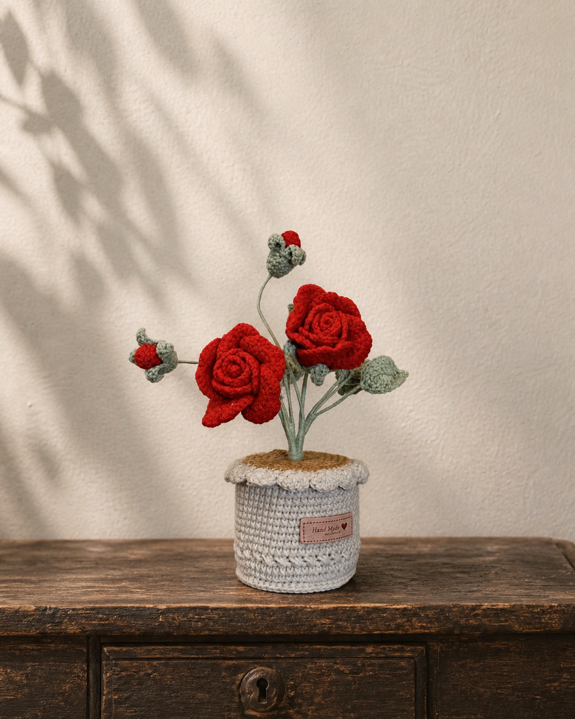 Red Rose Crochet Potted Plant