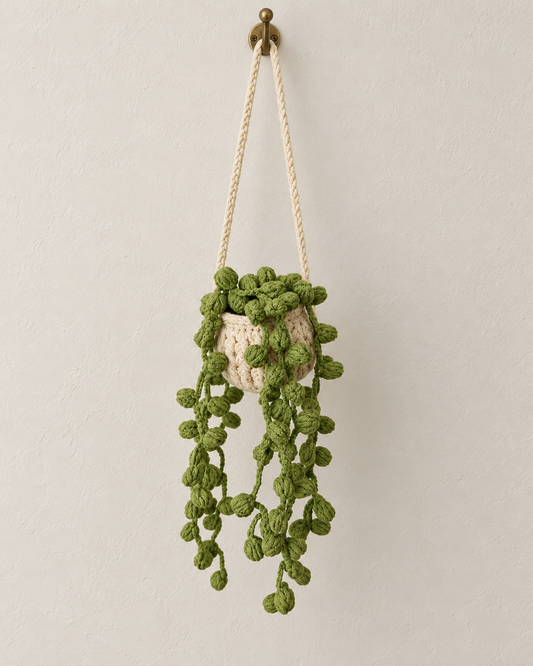 Green Pearl Crochet Hanging Basket