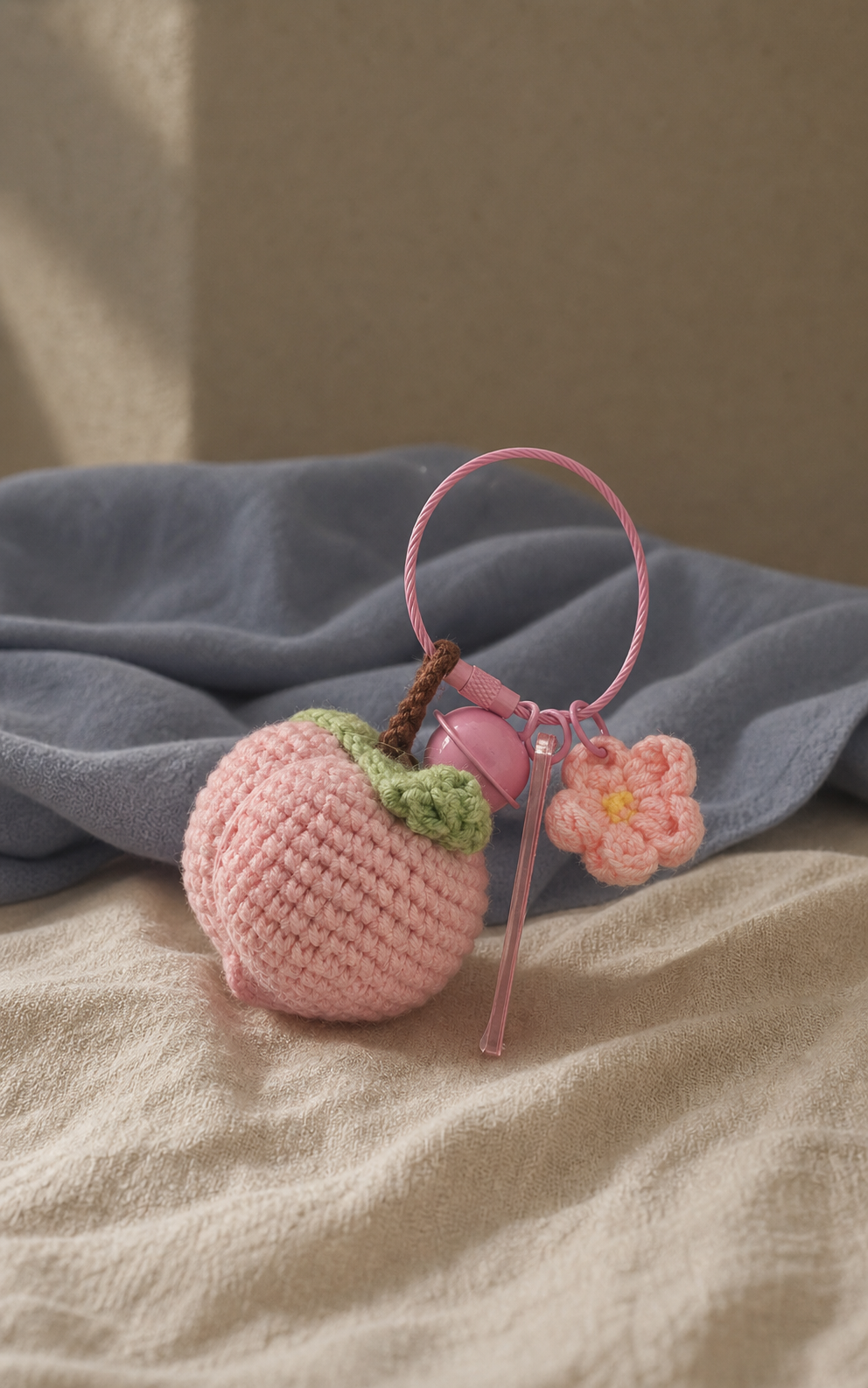 Lucky Peach Bell Crochet Keychain