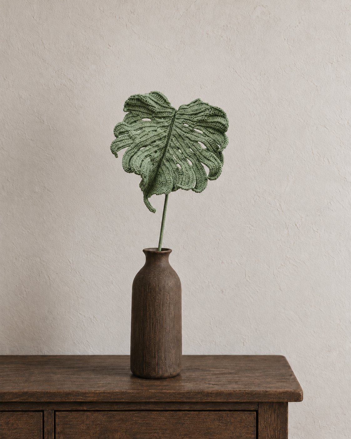Luxury Monstera Crochet Leaf - Medium, Single Stem