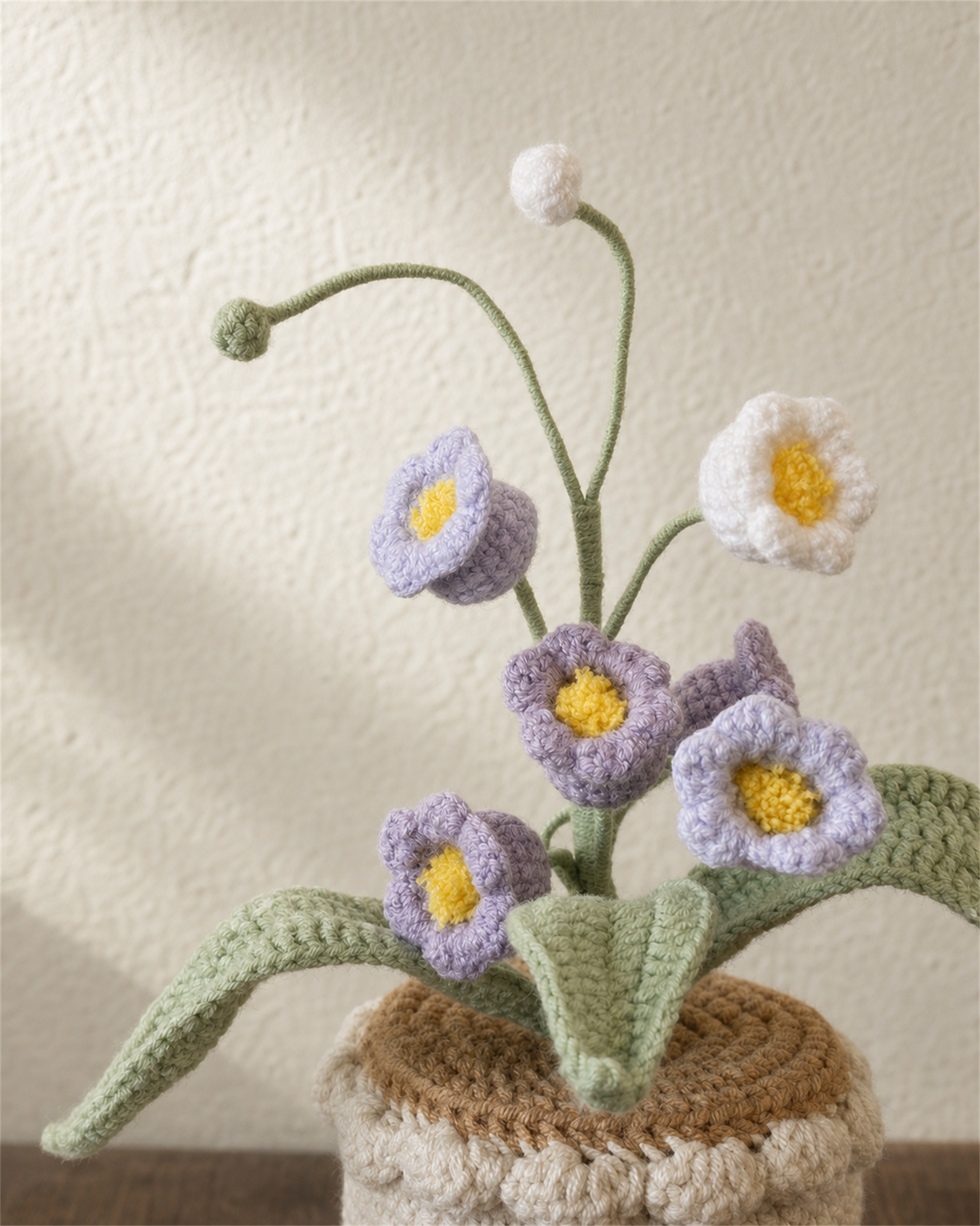 Mixed Purple & White Lily of the Valley Crochet Pot