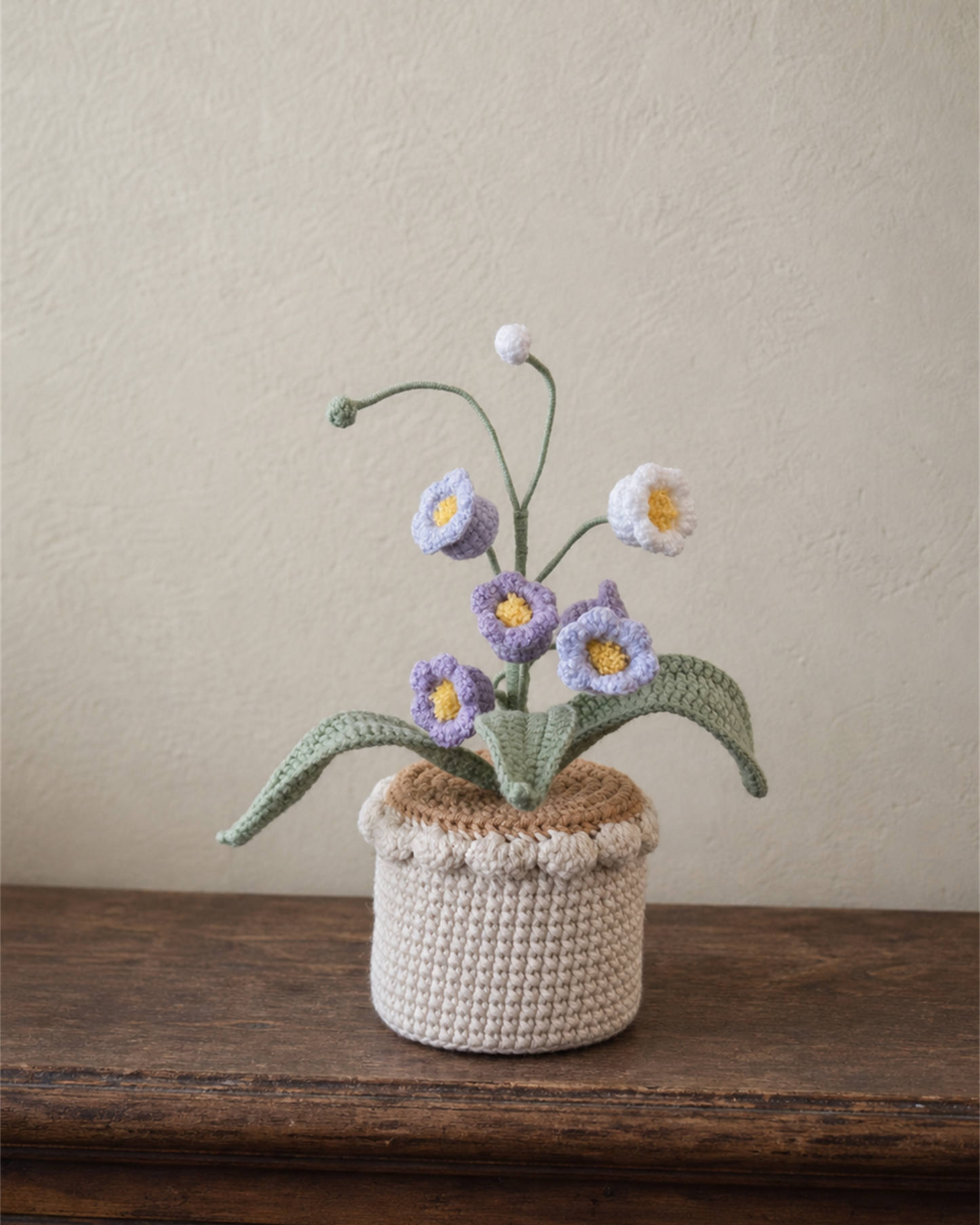 Mixed Purple & White Lily of the Valley Crochet Pot