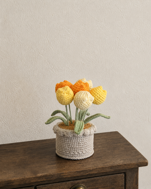 Orange & Cream Crochet Bloom Pot