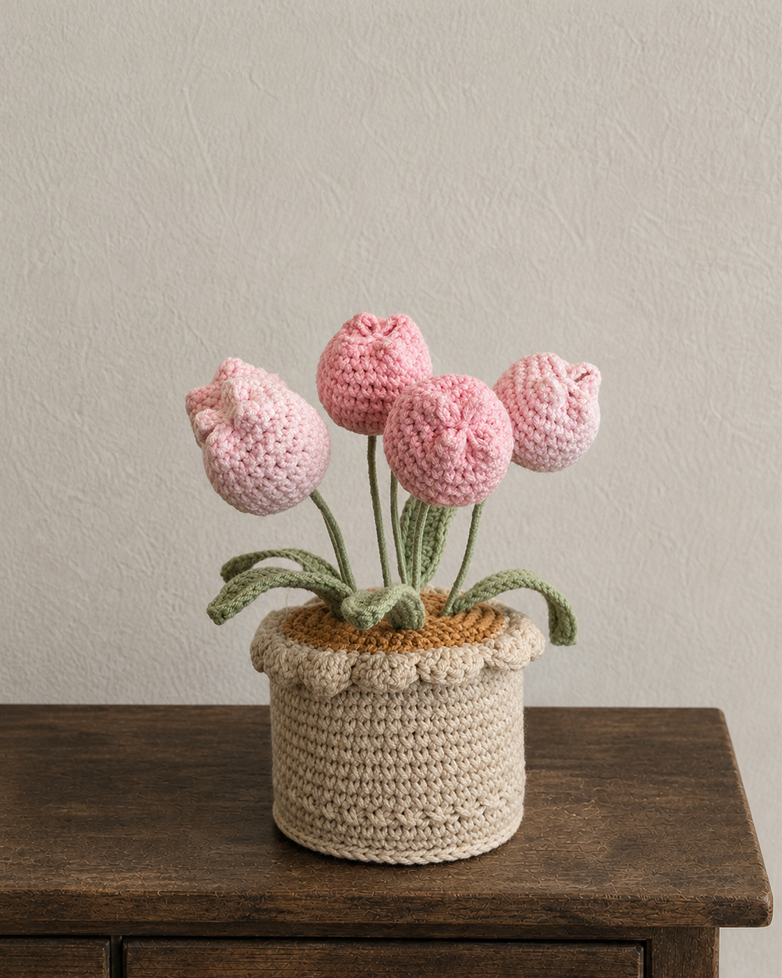 Pink Crochet Tulip Pot