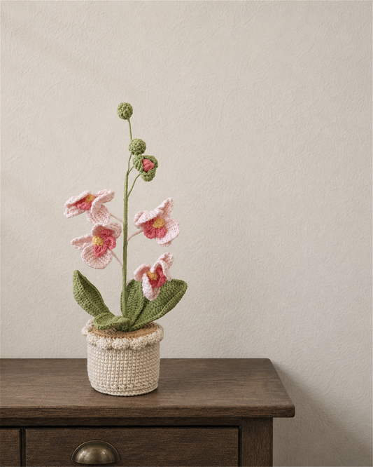 Large Pink Phalaenopsis Crochet Potted Plant