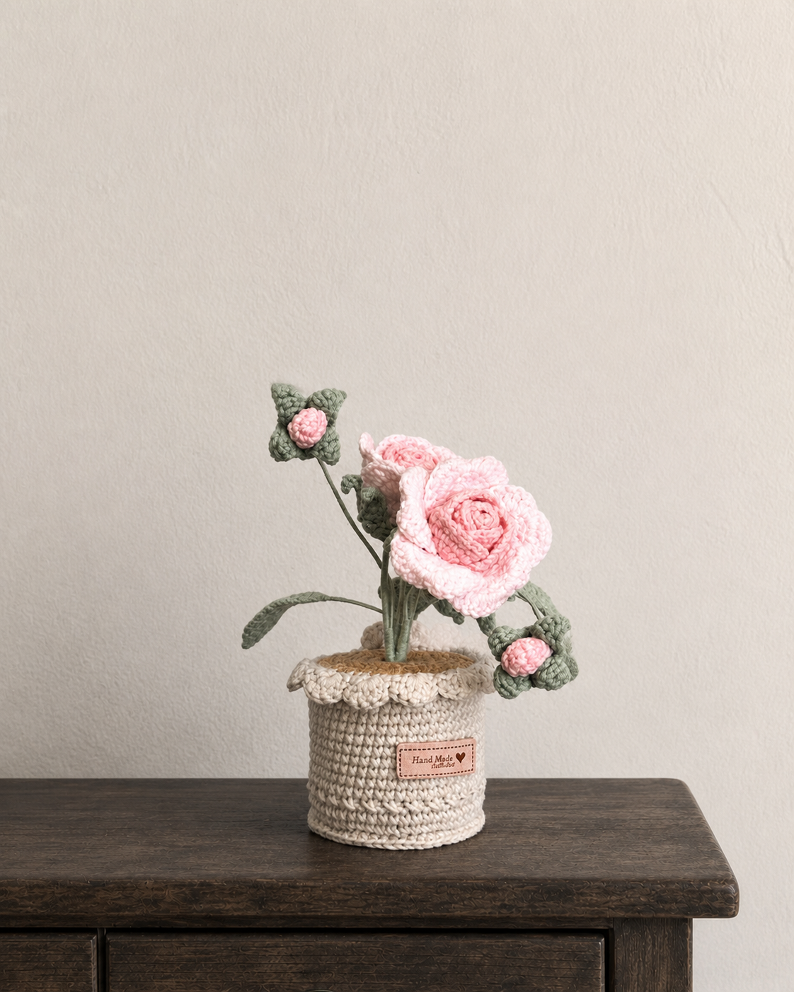 Pink Rose Crochet Potted Plant