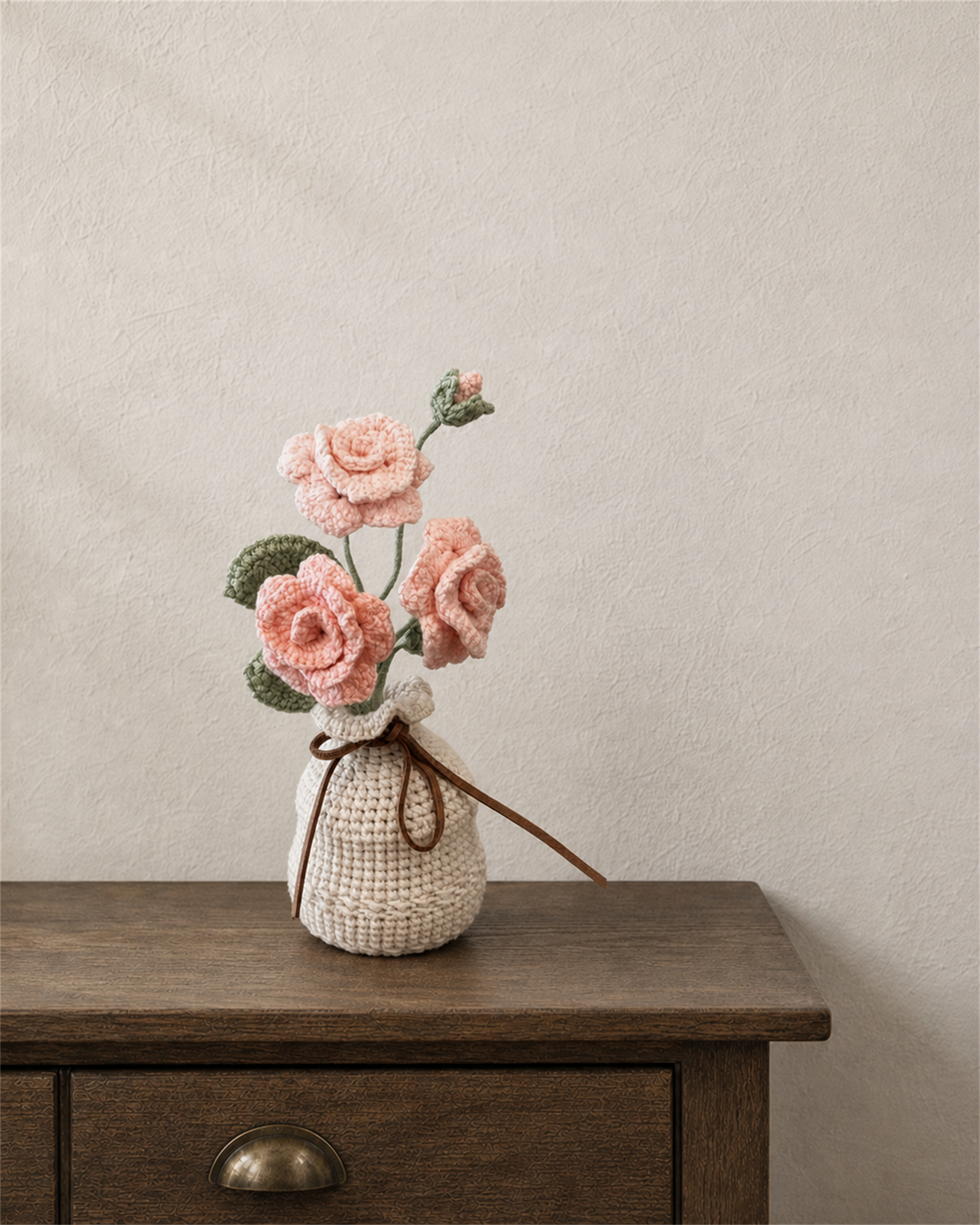 Pink Rose Crochet Vase