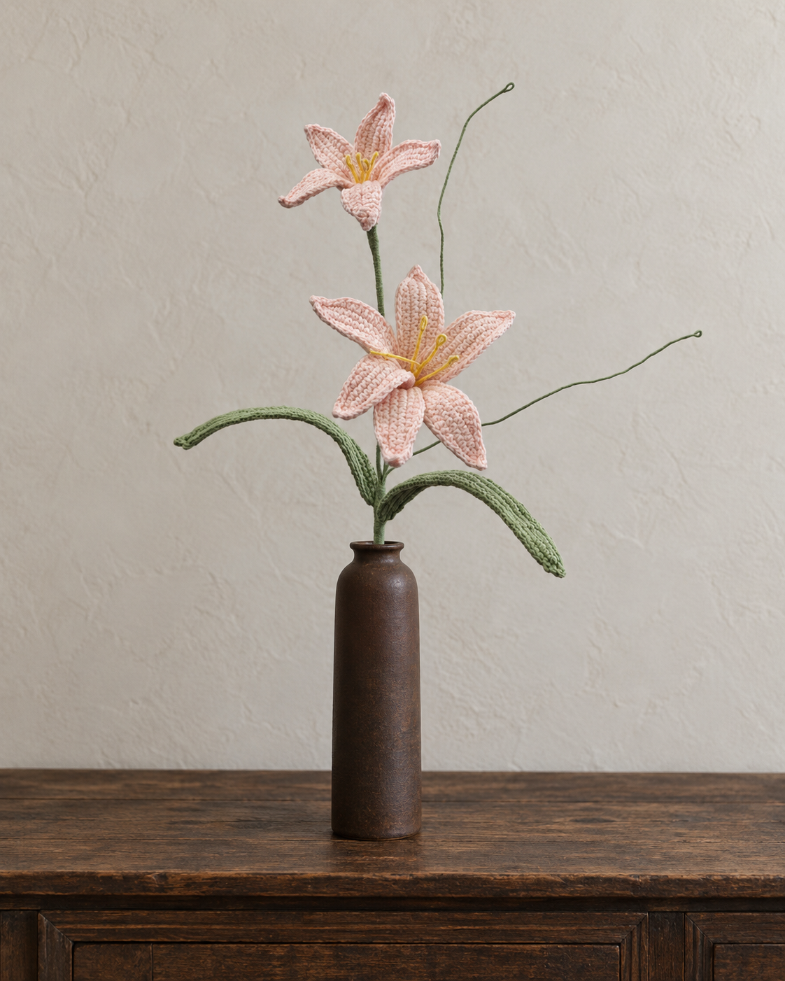 Pink Rain Lily Crochet Stem - Two Flowers