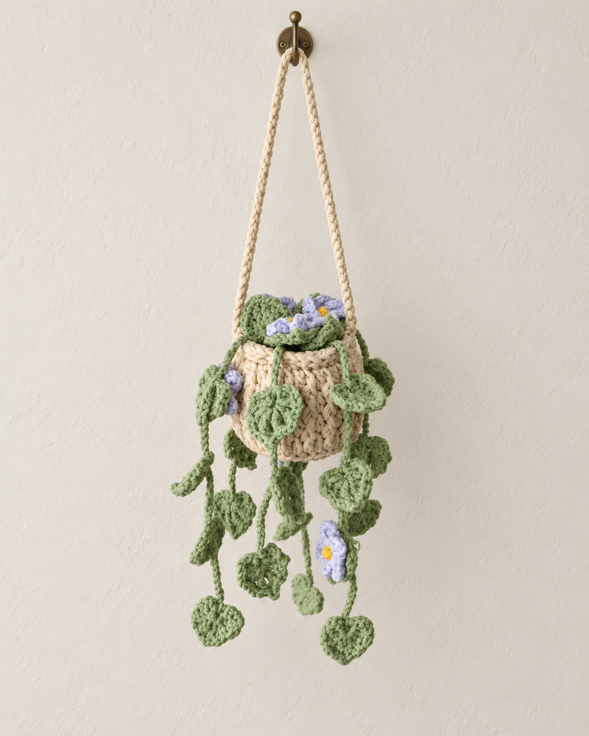 Purple Flower Crochet Hanging Basket