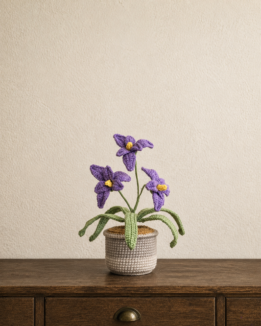 Purple Bloom Crochet Potted Plant