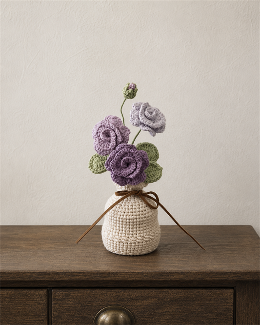 Purple Rose Crochet Vase