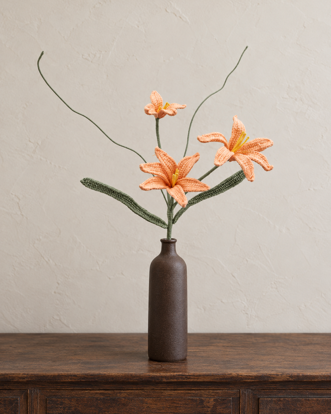 Peach Rain Lily Crochet Stem - Three Flowers