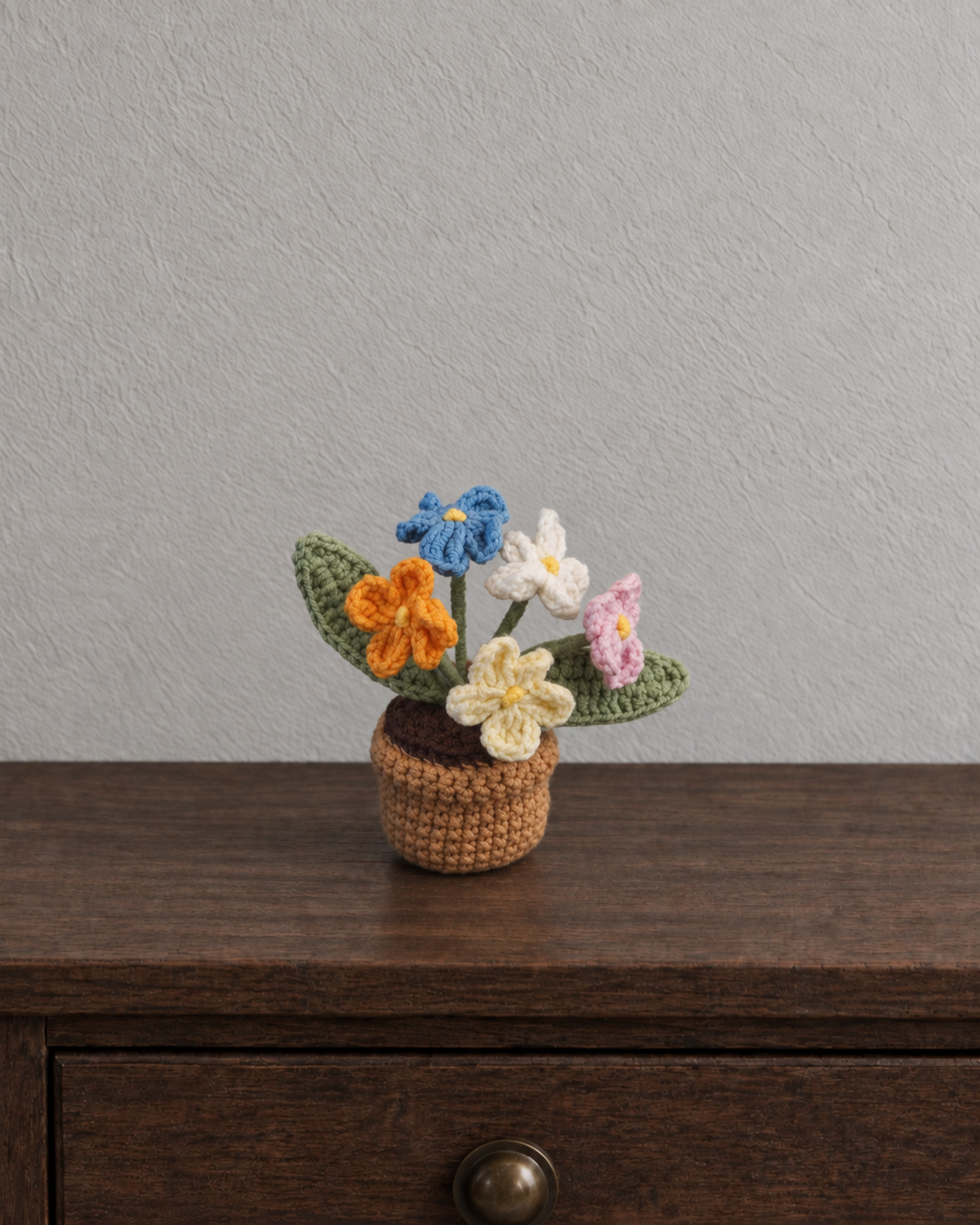 Rainbow Flower Bouquet - Brown Pot Magnetic Mini Potted Plant