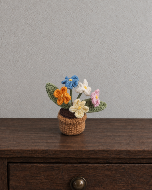 Rainbow Flower Bouquet - Brown Pot Magnetic Mini Potted Plant