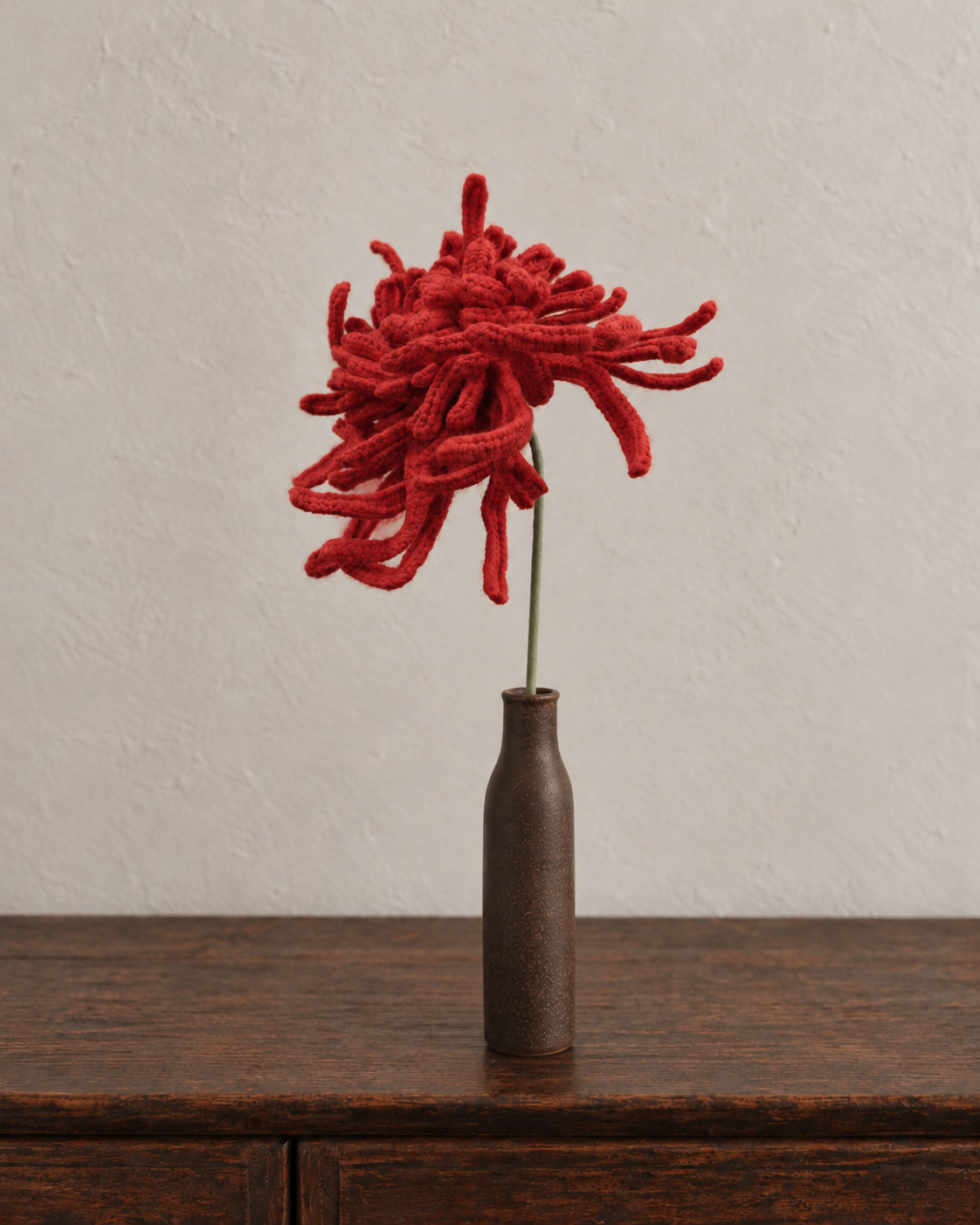 Red Spider Chrysanthemum Crochet Flower - Single Stem
