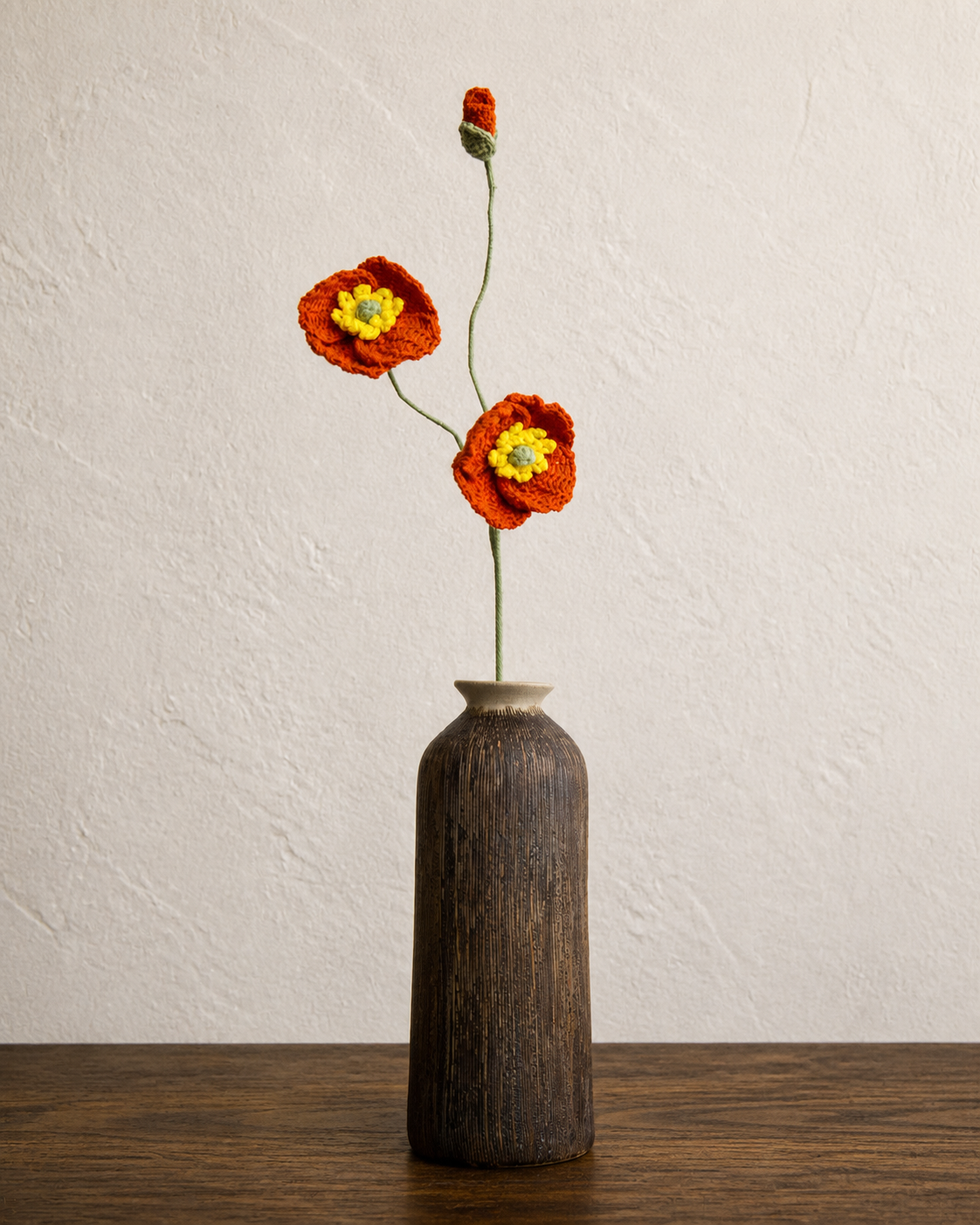 Red Poppy Crochet Vase
