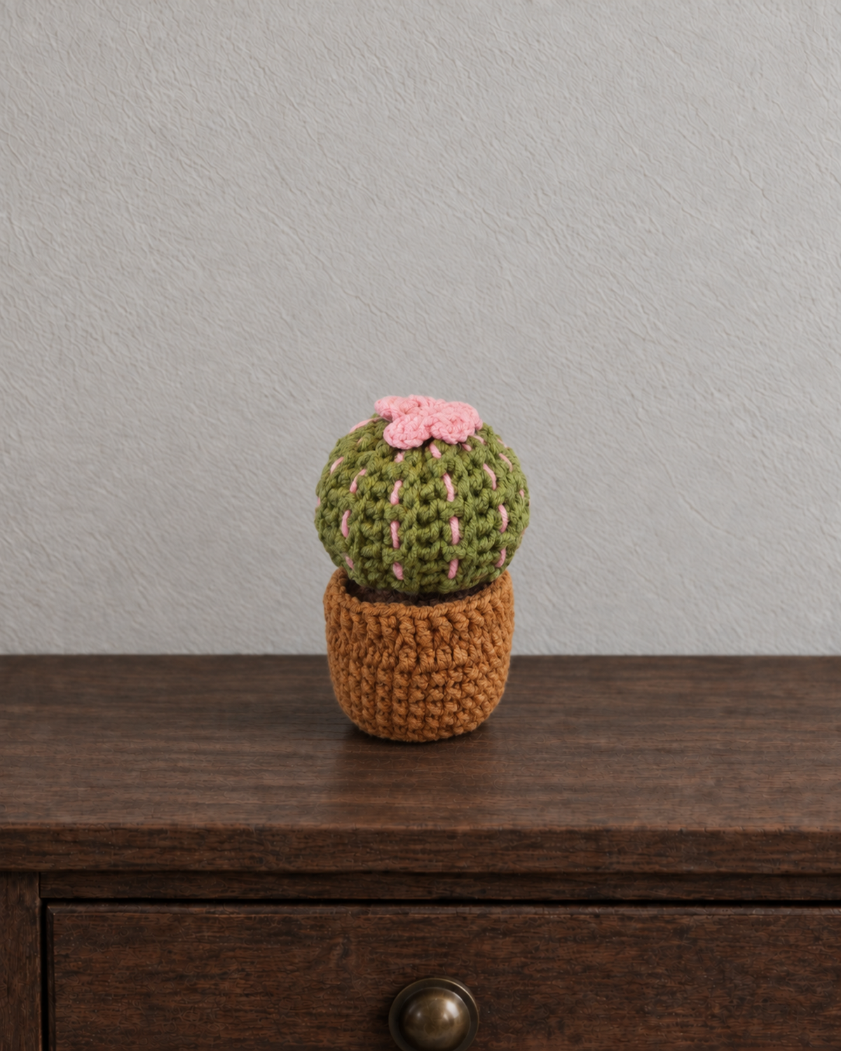 Round Cactus with Pink Flower Magnetic Mini Potted Plant