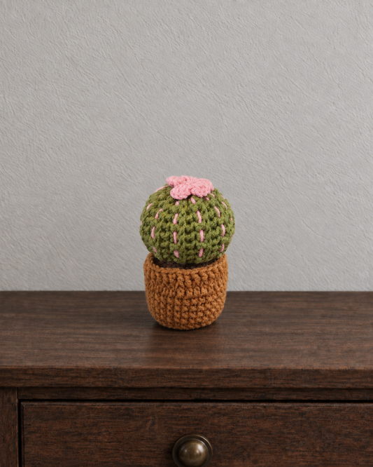 Round Cactus with Pink Flower Magnetic Mini Potted Plant