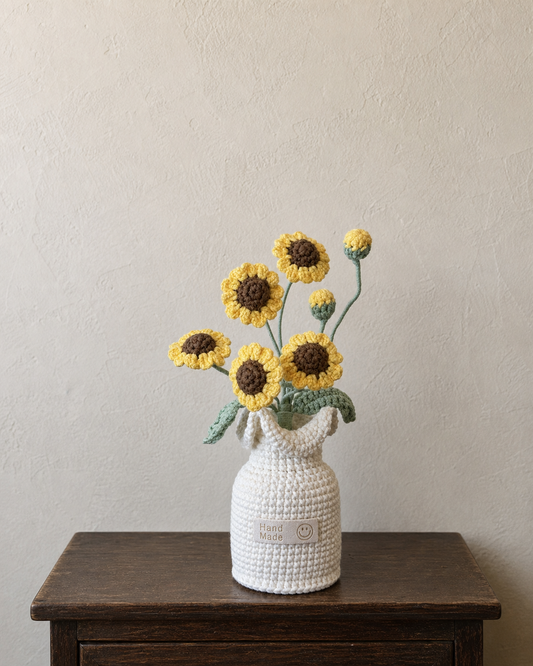 Sunflower Bottle Vase Crochet Arrangement