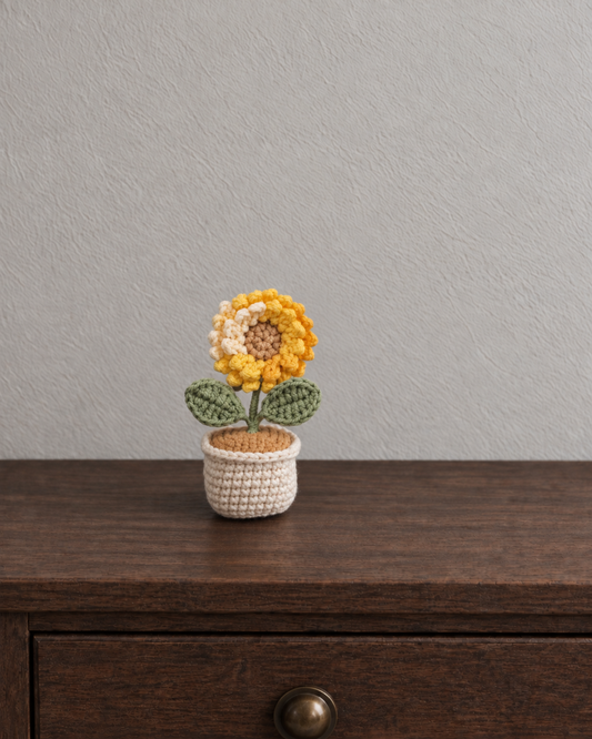 Cream & Yellow Sunflower Magnetic Mini Potted Plant