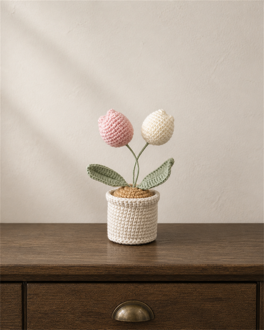 Two Tulip Crochet Potted Plant