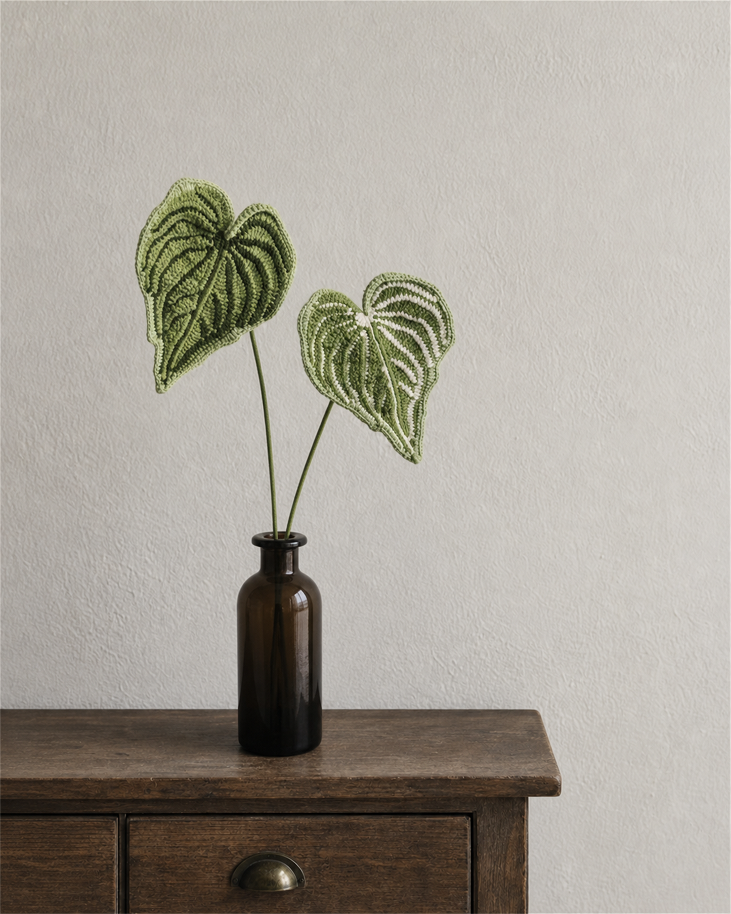 Watermelon Peperomia Crochet Leaf Pair