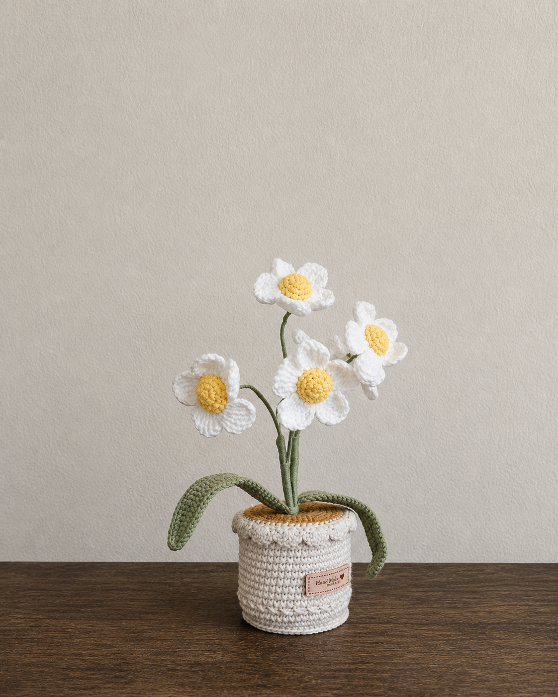 White Frangipani Crochet Potted Plant