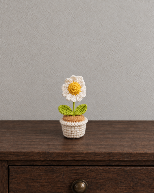 White Daisy - Lime Leaves Magnetic Mini Potted Plant