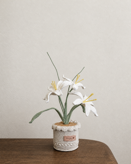 White Rain Lily Crochet Potted Plant