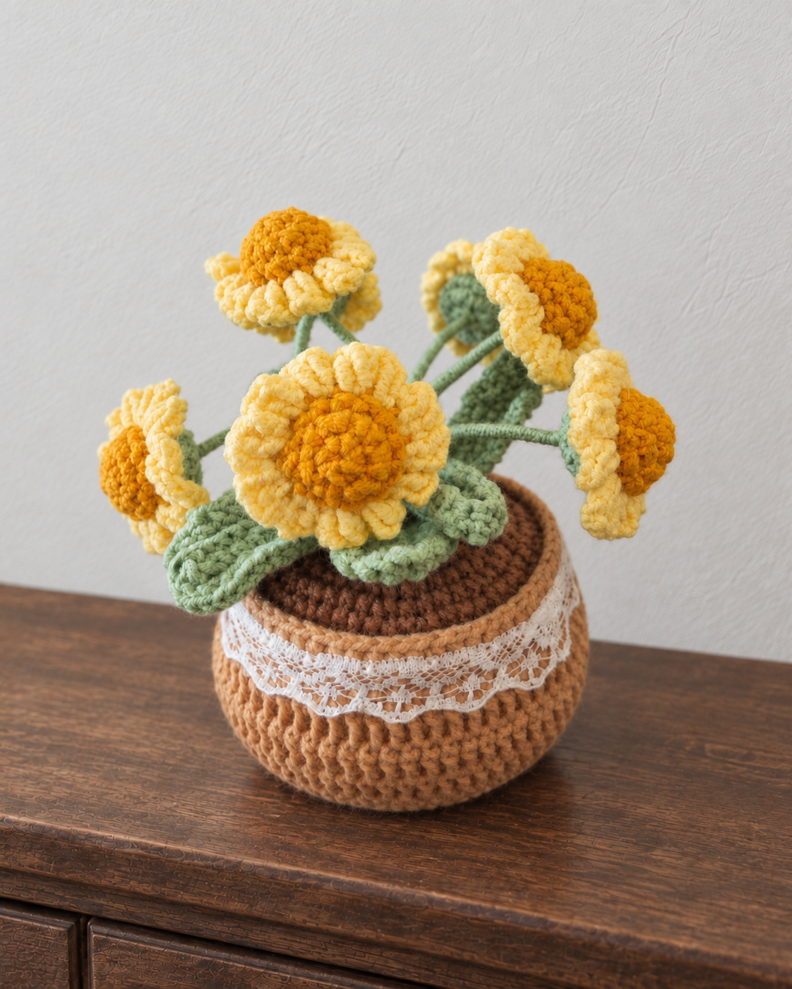 Yellow Daisy Crochet Pot