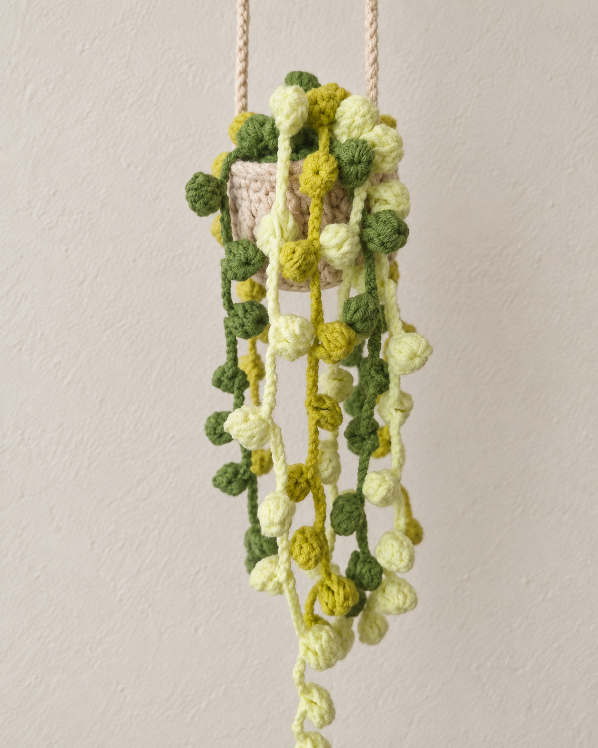 Yellow & Green Pearl Crochet Hanging Basket