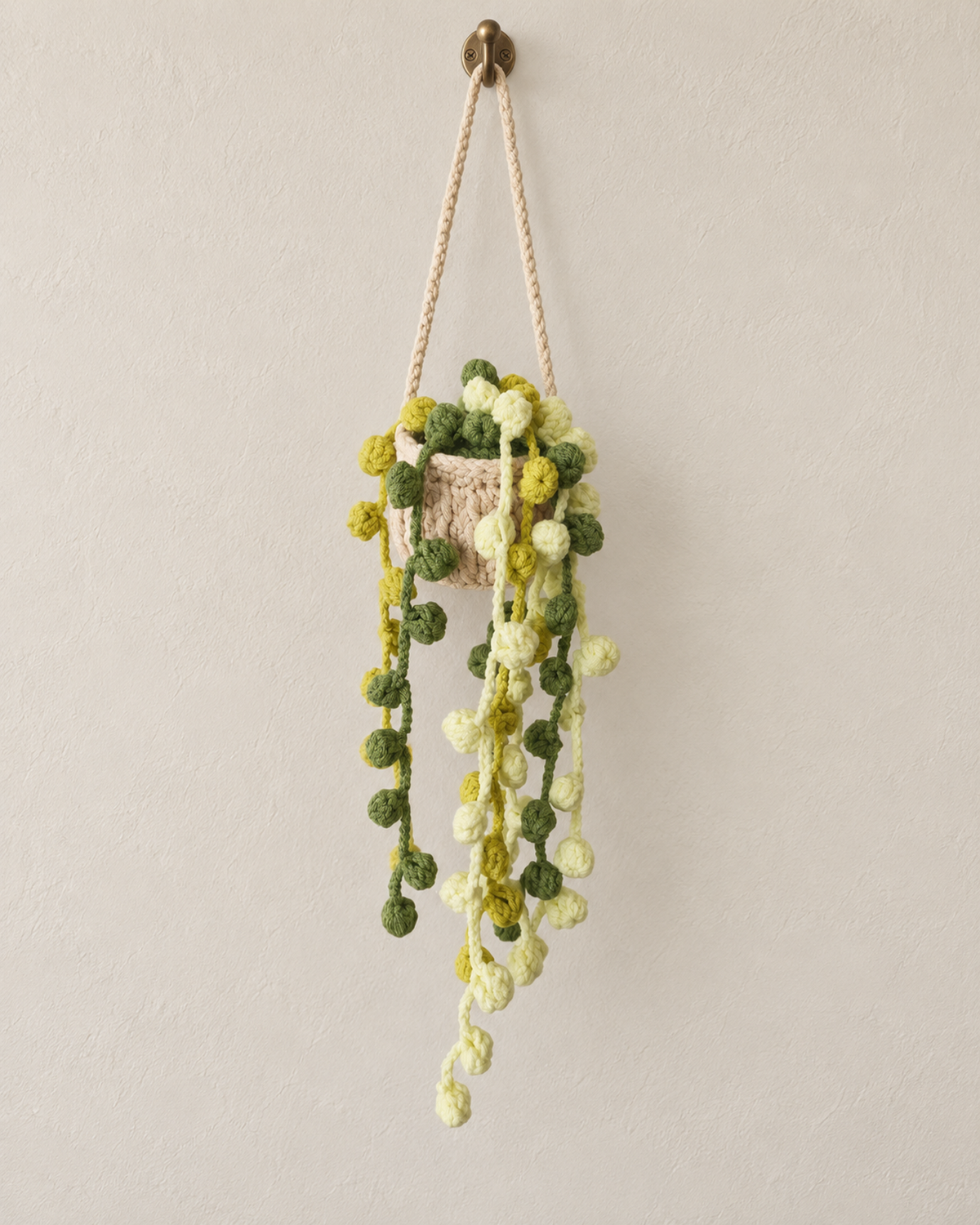 Yellow & Green Pearl Crochet Hanging Basket